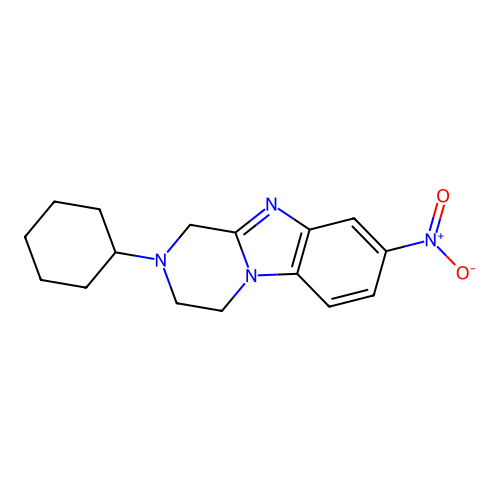 2-cyclohexyl-8-nitro-3,4-dihydro-1H-pyrazino[1,2-a]benzimidazole structure