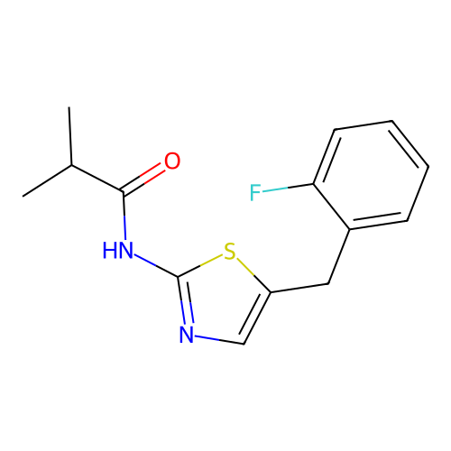 N-[5-[(2-fluorophenyl)methyl]-1,3-thiazol-2-yl]-2-methylpropanamide structure