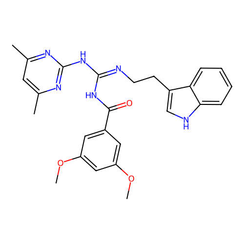 N-[(E)-[(4,6-dimethylpyrimidin-2-yl)amino]{[2-(1H-indol-3-yl)ethyl]amino}methylidene]-3,5-dimethoxybenzamide structure