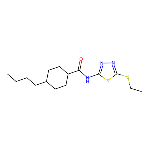 4-butyl-N-(5-ethylsulfanyl-1,3,4-thiadiazol-2-yl)cyclohexane-1-carboxamide structure