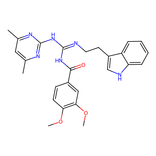 N-[(E)-[(4,6-dimethylpyrimidin-2-yl)amino]{[2-(1H-indol-3-yl)ethyl]amino}methylidene]-3,4-dimethoxybenzamide structure