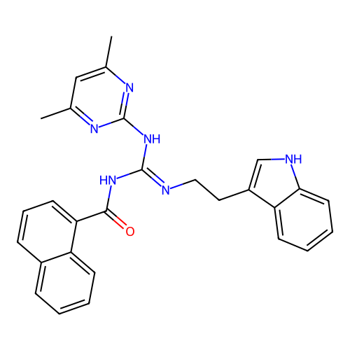 N-[(E)-[(4,6-dimethylpyrimidin-2-yl)amino]{[2-(1H-indol-3-yl)ethyl]amino}methylidene]naphthalene-1-carboxamide structure