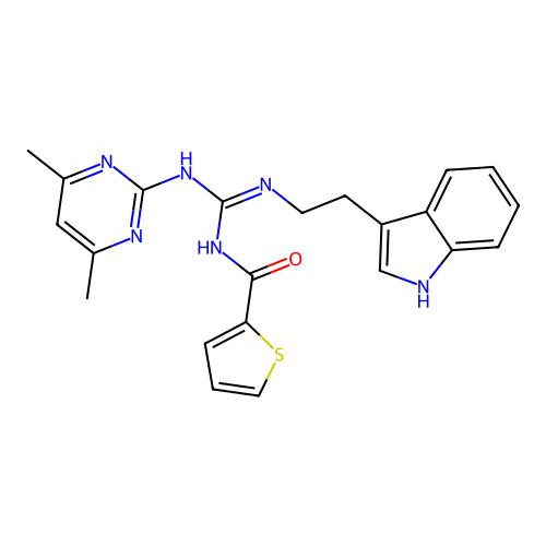 N-[(E)-[(4,6-dimethylpyrimidin-2-yl)amino]{[2-(1H-indol-3-yl)ethyl]amino}methylidene]thiophene-2-carboxamide structure
