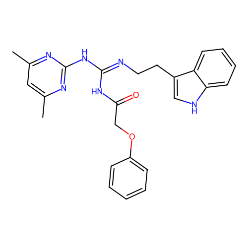 N-[(E)-[(4,6-dimethylpyrimidin-2-yl)amino]{[2-(1H-indol-3-yl)ethyl]amino}methylidene]-2-phenoxyacetamide structure