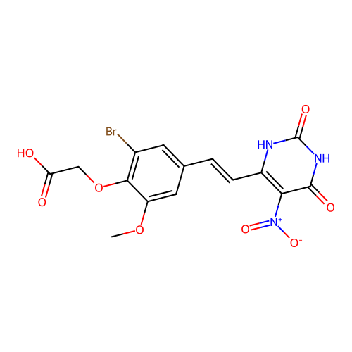 (E)-2-(2-bromo-6-methoxy-4-(2-(5-nitro-2,6-dioxo-1,2,3,6-tetrahydropyrimidin-4-yl)vinyl)phenoxy)acetic acid structure