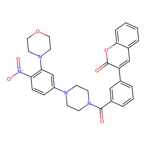 3-[3-[4-(3-morpholin-4-yl-4-nitrophenyl)piperazine-1-carbonyl]phenyl]chromen-2-one structure