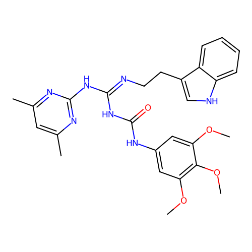 1-[(Z)-[(4,6-dimethylpyrimidin-2-yl)amino]{[2-(1H-indol-3-yl)ethyl]amino}methylidene]-3-(3,4,5-trimethoxyphenyl)urea structure