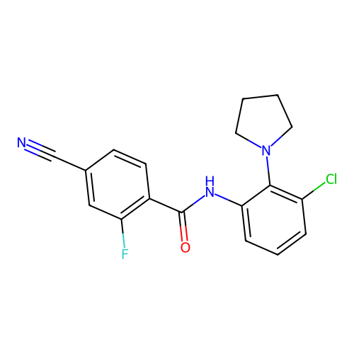 N-(3-chloro-2-pyrrolidin-1-ylphenyl)-4-cyano-2-fluorobenzamide structure