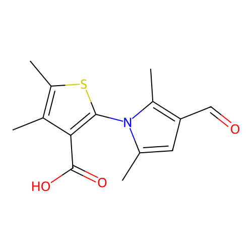 2-(3-formyl-2,5-dimethyl-1H-pyrrol-1-yl)-4,5-dimethyl-3-thiophenecarboxylic acid structure