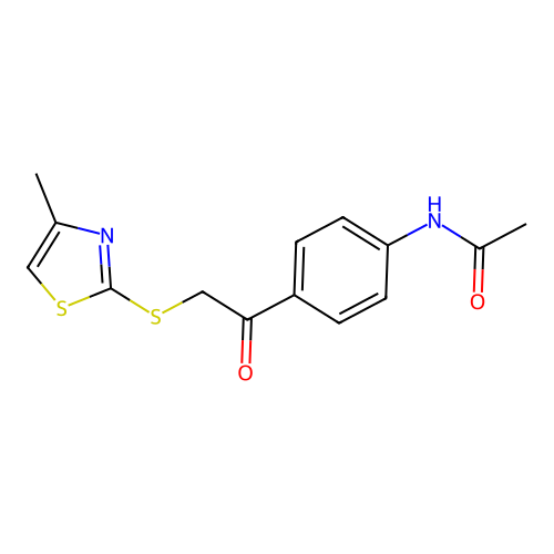N-[4-[2-[(4-methyl-1,3-thiazol-2-yl)sulfanyl]acetyl]phenyl]acetamide structure