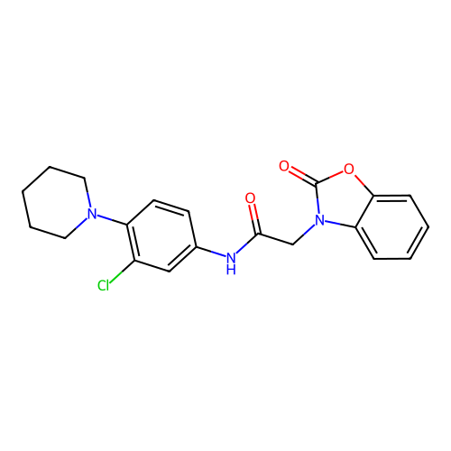 N-(3-chloro-4-piperidin-1-ylphenyl)-2-(2-oxo-1,3-benzoxazol-3-yl)acetamide structure