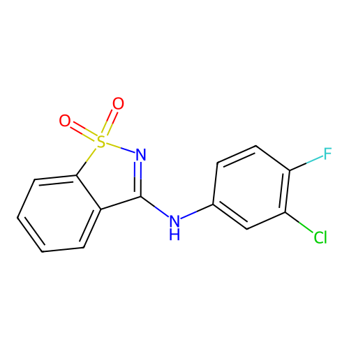 N-(3-chloro-4-fluorophenyl)-1,1-dioxo-1,2-benzothiazol-3-amine structure