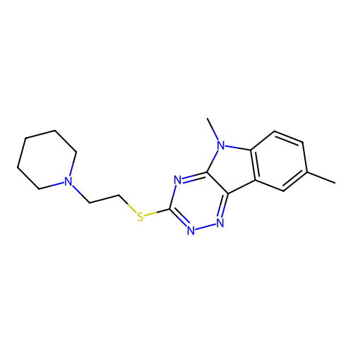 5,8-Dimethyl-3-(2-piperidin-1-ylethylsulfanyl)-[1,2,4]triazino[5,6-b]indole structure