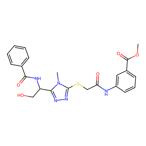 methyl 3-({[(5-{2-hydroxy-1-[(phenylcarbonyl)amino]ethyl}-4-methyl-4H-1,2,4-triazol-3-yl)sulfanyl]acetyl}amino)benzoate structure