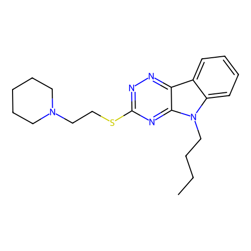 5-Butyl-3-(2-piperidin-1-ylethylsulfanyl)-[1,2,4]triazino[5,6-b]indole structure