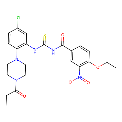 N-[[5-chloro-2-(4-propanoylpiperazin-1-yl)phenyl]carbamothioyl]-4-ethoxy-3-nitrobenzamide structure