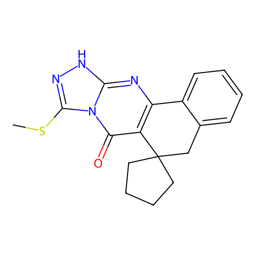 9-(methylthio)-5H-spiro[benzo[h][1,2,4]triazolo[3,4-b]quinazoline-6,1'-cyclopentan]-7(12H)-one structure