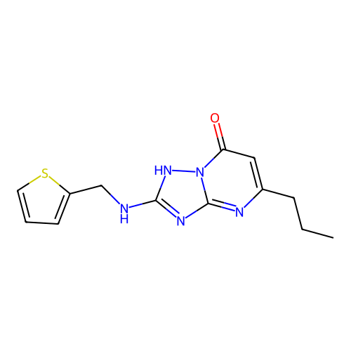 5-propyl-2-[(thiophen-2-ylmethyl)amino][1,2,4]triazolo[1,5-a]pyrimidin-7(3H)-one structure
