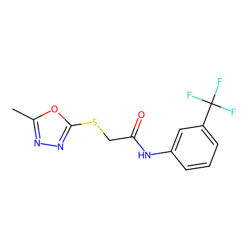 2-[(5-methyl-1,3,4-oxadiazol-2-yl)sulfanyl]-N-[3-(trifluoromethyl)phenyl]acetamide structure