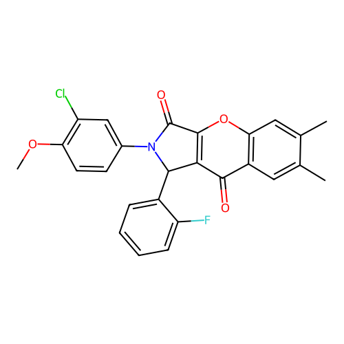 2-(3-chloro-4-methoxyphenyl)-1-(2-fluorophenyl)-6,7-dimethyl-1H-chromeno[2,3-c]pyrrole-3,9-dione structure