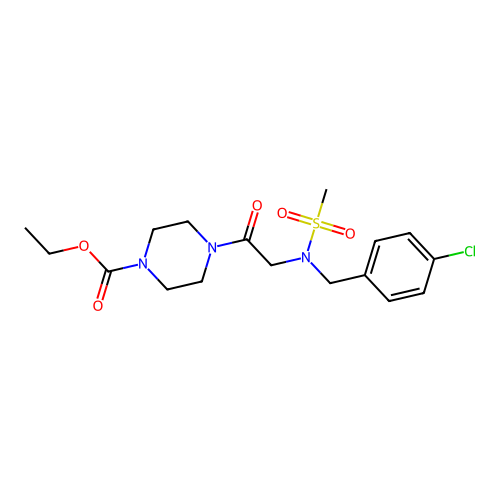 ethyl 4-[N-(4-chlorobenzyl)-N-(methylsulfonyl)glycyl]-1-piperazinecarboxylate structure