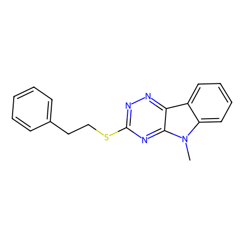 5-methyl-3-[(2-phenylethyl)sulfanyl]-5H-[1,2,4]triazino[5,6-b]indole structure