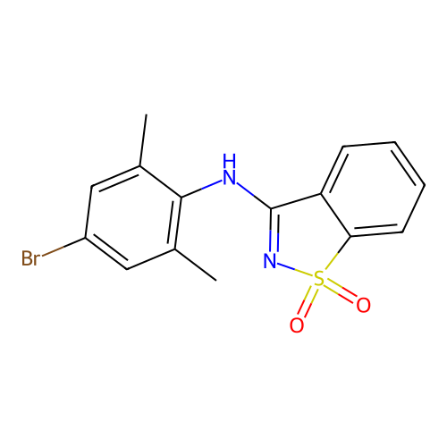 N-(4-bromo-2,6-dimethylphenyl)-1,2-benzothiazol-3-amine 1,1-dioxide structure