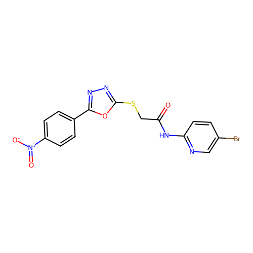 N-(5-bromopyridin-2-yl)-2-[[5-(4-nitrophenyl)-1,3,4-oxadiazol-2-yl]sulfanyl]acetamide structure