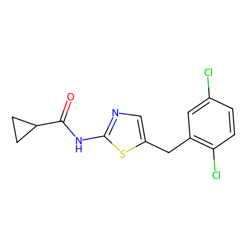 N-[5-[(2,5-dichlorophenyl)methyl]-1,3-thiazol-2-yl]cyclopropanecarboxamide structure