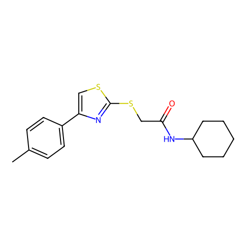 N-cyclohexyl-2-[[4-(4-methylphenyl)-1,3-thiazol-2-yl]sulfanyl]acetamide structure