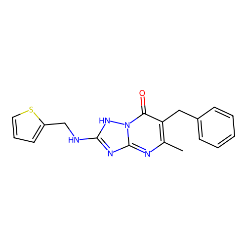 6-benzyl-5-methyl-2-(thiophen-2-ylmethylamino)-1H-[1,2,4]triazolo[1,5-a]pyrimidin-7-one structure