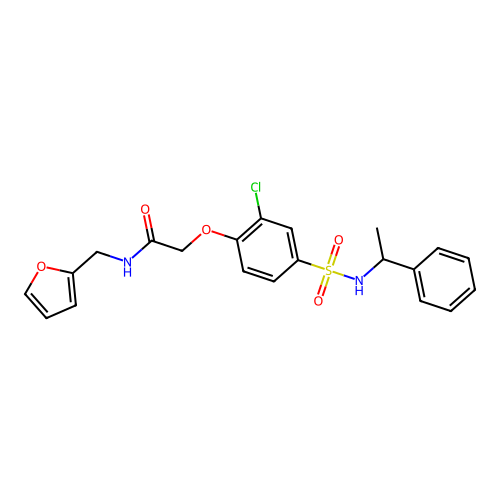 2-[2-chloro-4-(1-phenylethylsulfamoyl)phenoxy]-N-(furan-2-ylmethyl)acetamide structure