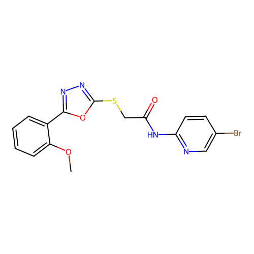 N-(5-bromopyridin-2-yl)-2-[[5-(2-methoxyphenyl)-1,3,4-oxadiazol-2-yl]sulfanyl]acetamide structure