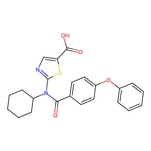 2-[Cyclohexyl-(4-phenoxybenzoyl)amino]-1,3-thiazole-5-carboxylic acid structure