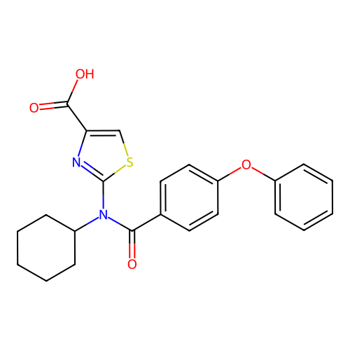 2-[Cyclohexyl-(4-phenoxybenzoyl)amino]-1,3-thiazole-4-carboxylic acid structure