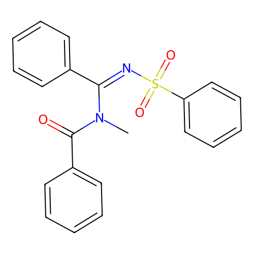N-[N-(benzenesulfonyl)-C-phenylcarbonimidoyl]-N-methylbenzamide structure