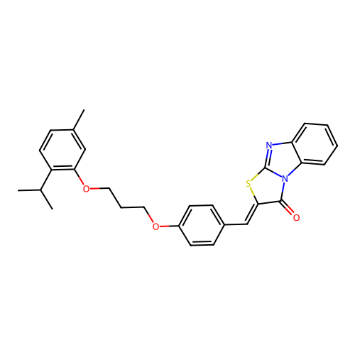 (2Z)-2-(4-{3-[5-methyl-2-(propan-2-yl)phenoxy]propoxy}benzylidene)[1,3]thiazolo[3,2-a]benzimidazol-3(2H)-one structure