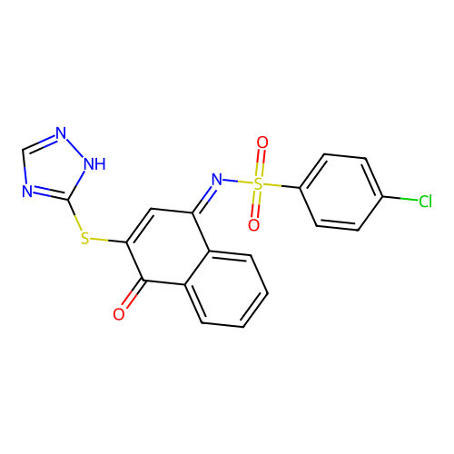 4-chloro-N-(4-oxo-3-(1H-1,2,4-triazol-3-ylsulfanyl)-1(4H)-naphthalenylidene)benzenesulfonamide structure
