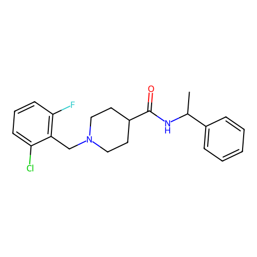 1-(2-chloro-6-fluorobenzyl)-N-(1-phenylethyl)piperidine-4-carboxamide structure