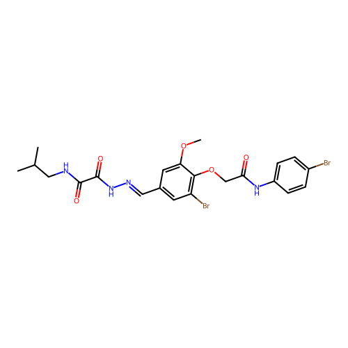 2-[(2E)-2-(3-bromo-4-{2-[(4-bromophenyl)amino]-2-oxoethoxy}-5-methoxybenzylidene)hydrazinyl]-N-(2-methylpropyl)-2-oxoacetamide structure