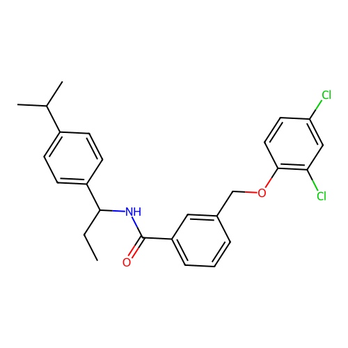 3-[(2,4-dichlorophenoxy)methyl]-N-[1-(4-propan-2-ylphenyl)propyl]benzamide structure
