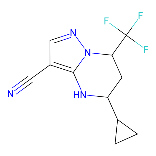 5-cyclopropyl-7-(trifluoromethyl)-4,5,6,7-tetrahydropyrazolo[1,5-a]pyrimidine-3-carbonitrile structure