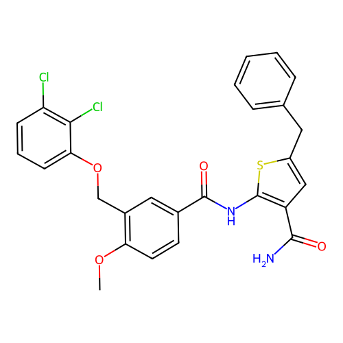 2-[[3-[(2,3-Dichlorophenoxy)methyl]-4-methoxybenzoyl]amino]-5-(phenylmethyl)-3-thiophenecarboxamide structure
