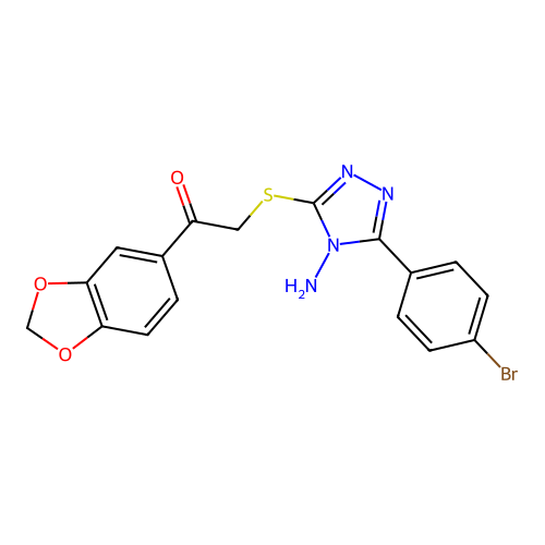 2-{[4-amino-5-(4-bromophenyl)-4H-1,2,4-triazol-3-yl]sulfanyl}-1-(1,3-benzodioxol-5-yl)ethanone structure