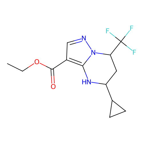 ethyl 5-cyclopropyl-7-(trifluoromethyl)-4,5,6,7-tetrahydropyrazolo[1,5-a]pyrimidine-3-carboxylate structure