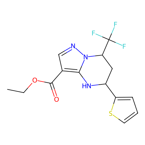 ethyl 5-(2-thienyl)-7-(trifluoromethyl)-4,5,6,7-tetrahydropyrazolo[1,5-a]pyrimidine-3-carboxylate structure
