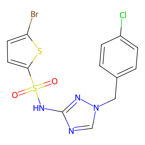 5-bromo-N-[1-[(4-chlorophenyl)methyl]-1,2,4-triazol-3-yl]thiophene-2-sulfonamide structure
