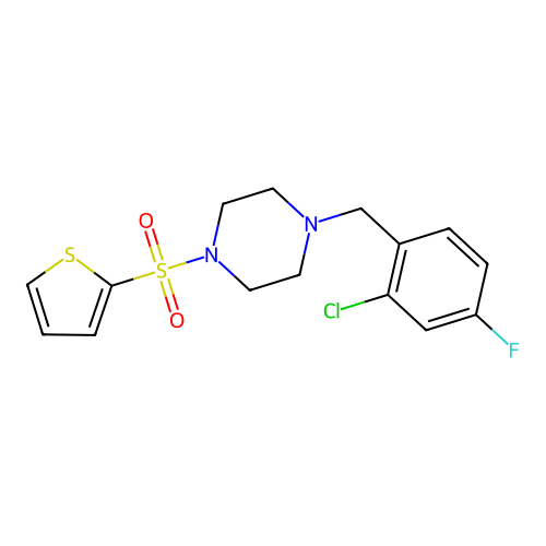 1-[(2-Chloro-4-fluorophenyl)methyl]-4-thiophen-2-ylsulfonylpiperazine structure