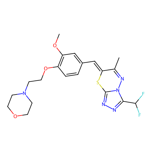 4-[2-[4-[(Z)-[3-(difluoromethyl)-6-methyl-[1,2,4]triazolo[3,4-b][1,3,4]thiadiazin-7-ylidene]methyl]-2-methoxyphenoxy]ethyl]morpholine structure