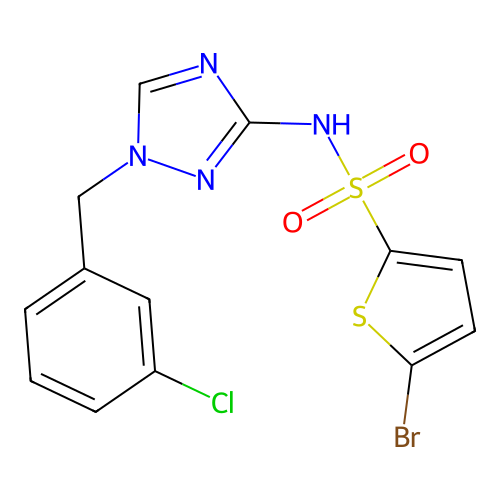 5-bromo-N-[1-[(3-chlorophenyl)methyl]-1,2,4-triazol-3-yl]thiophene-2-sulfonamide structure
